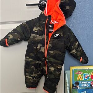 Nike Camo Baby Snowsuit with Orange Lining